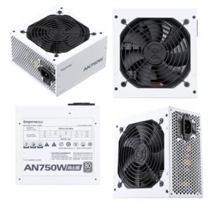 Segotep AN750W White Iceberg Edition 750W 80 PLUS PSU With 87.47% Efficiency, Active PFC, 120mm Hydraulic Bearing Fan, Flat White Cables & Smart Temp Control