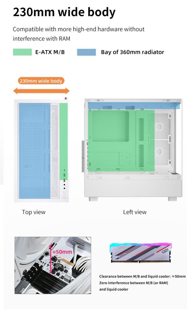 Segotep Endura Pro+ PC Gaming Case (E-ATX / ATX / M-ATX / ITX Supported) 436mm*230mm*456mm , Tempered Glass , Supports up to 360mm radiators , No Build-in Fans – White