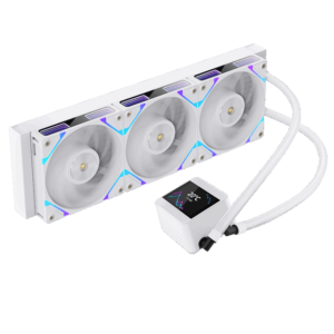 SEGOTEP MU360 Liquid Cooler White 360mm AIO with 2.4-inch IPS Digital Display, Modular ARGB Fans, EPDM Tubing, 9-Pole Pump, <320W TDP Support for Intel and AMD Platforms