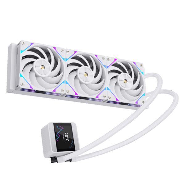 SEGOTEP MU360 Liquid Cooler White 360mm AIO with 2.4-inch IPS Digital Display, Modular ARGB Fans, EPDM Tubing, 9-Pole Pump, <320W TDP Support for Intel and AMD Platforms