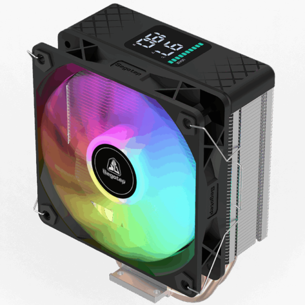 Segotep F16 ARGB CPU Air Cooler with 6×6mm Copper Heat Pipes, Detachable Digital Display, 120mm Hydraulic Bearing Fan, 155mm Tower Height, Intel LGA/AMD AM4/AM5 Compatible | Black