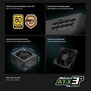 Segotep DM-850G 850W Digital Gold Power Supply ATX3.1 PCIe5.1 Ready 80PLUS Gold PPLP Certified Dual-Core MCU AI Monitoring HiMOS USB Blind Plug Compact High-Density Design | BLACK