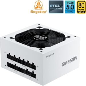 Segotep GM850W White 850W PCIe 5.0 Full Modular 80 Plus Gold PSU ATX 3.1 Gaming Power Supply, 12VHPWR Cable, 12+4PIN port and Dual 6+2Pin ports for Different Graphics Cards, Silent Fan mode | WHITE