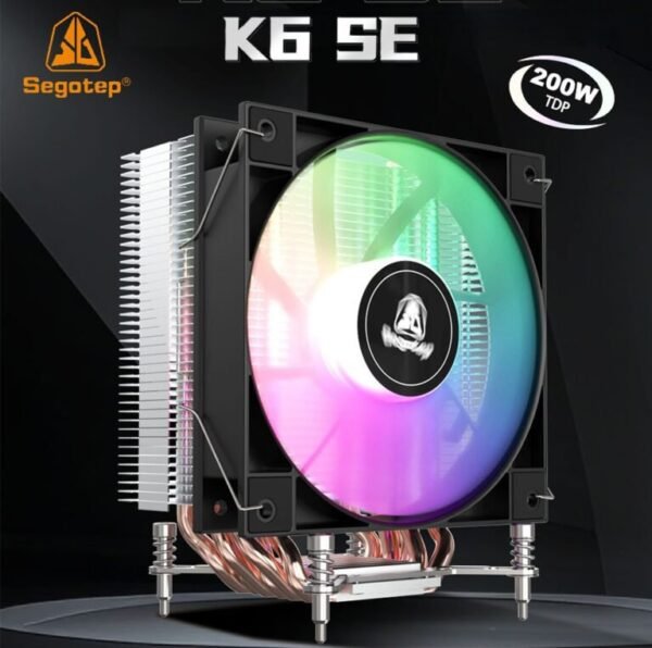 2025/12/1000382300.jpg Segotep K6 SE Black ARGB CPU Air Cooler with 120mm Pre-Locked ARGB Fan, 6×6mm Copper Heat Pipes, Offset Heat Pipe Design, 145mm Tower, Quiet 28.6dB Operation, Intel LGA115X/1200/1700/1851 Compatible