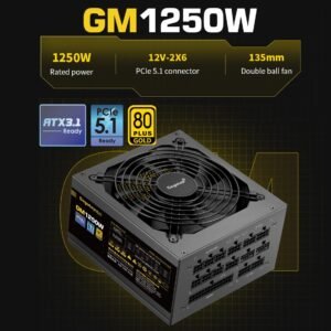 Segotep GM1250W Gaming Power Supply ATX3.1 PCIe 5.1 Interface 1250W 80 Plus Gold Full Modular PSU ; Dual 12V Rails (12V-2X6) for high-performance GPUs  ; 135mm Double Ball Bearing Fan with Smart Temperature Control ;  Full Safety Protections ; 93.13% Efficiency | BLACK