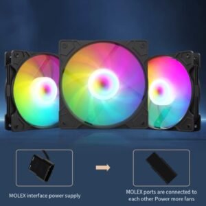 AsiaFox 120mm RGB PC Case Fan Black With Hydro Bearing 1200RPM 64CFM Airflow 24dBA Quiet Operation Molex 4 Pin Connector And 40000 Hour Lifespan