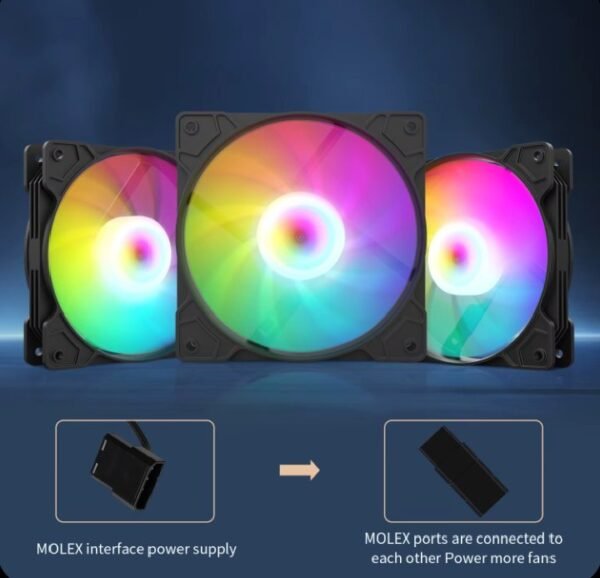 AsiaFox 120mm RGB PC Case Fan Black With Hydro Bearing 1200RPM 64CFM Airflow 24dBA Quiet Operation Molex 4 Pin Connector And 40000 Hour Lifespan