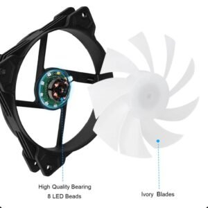 AsiaFox 120mm RGB PC Case Fan Black With Hydro Bearing 1200RPM 64CFM Airflow 24dBA Quiet Operation Molex 4 Pin Connector And 40000 Hour Lifespan