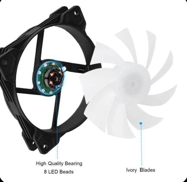 AsiaFox 120mm RGB PC Case Fan Black With Hydro Bearing 1200RPM 64CFM Airflow 24dBA Quiet Operation Molex 4 Pin Connector And 40000 Hour Lifespan