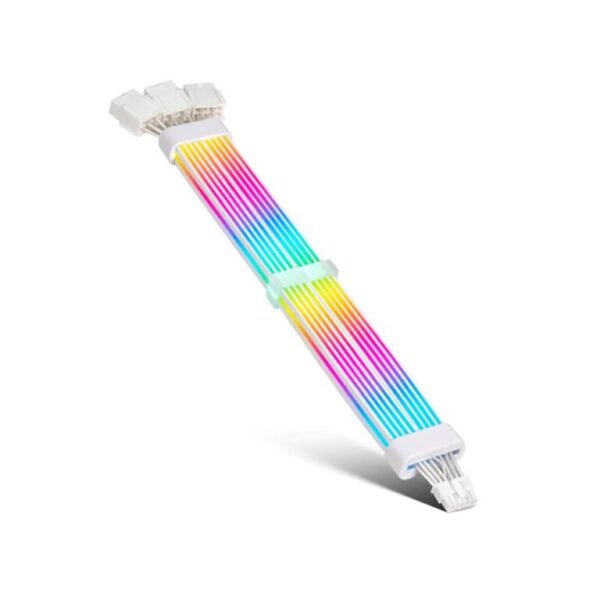 ASIAHORSE 16AWG GPU 12-Pin to 4-Pin 1-to-3 ARGB Strimmer – White | 54 LEDs Dual Module | 16AWG Silver-Plated Wires