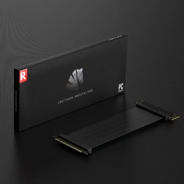 ASIAHORSE PCIE 3.0 Soft 90° 20cm Black Extension Cable | High-Speed GPU Riser | Flexible Shielded Design | Easy Installation for Custom Builds