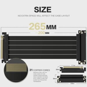 ASIAHORSE PCIE 3.0 Soft 90° 20cm Black Extension Cable | High-Speed GPU Riser | Flexible Shielded Design | Easy Installation for Custom Builds