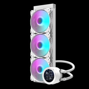 ASIAHORSE 360mm ARGB Liquid Cooler with LCD Display – 3x120mm PWM Fans, 2.8″ IPS Screen, Copper Cold Plate, 65CFM, Intel & AMD Compatible, White