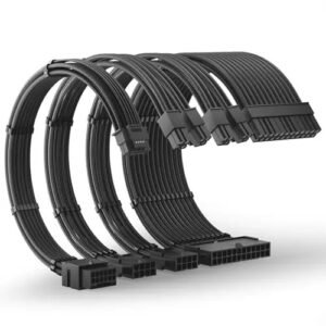 ASIAHORSE 16AWG PCIe 5.0 GPU Extension Cable Black – 4-in-1 Kit, 300mm Length, Alloy Copper Terminals, PET Sleeved for RTX 3090Ti, 40 & 50 Series