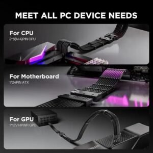 ASIAHORSE 16AWG PCIe 5.0 GPU Extension Cable Black – 4-in-1 Kit, 300mm Length, Alloy Copper Terminals, PET Sleeved for RTX 3090Ti, 40 & 50 Series