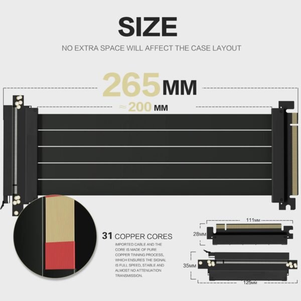 ASIAHORSE PCIe 4.0 90° 20cm Soft Cable – Black Flexible GPU Riser, High-Speed PCI Express Gen4, Durable Design for Vertical or Compact PC Builds