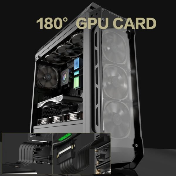 ASIAHORSE PCIe 4.0 90° 20cm Soft Cable – Black Flexible GPU Riser, High-Speed PCI Express Gen4, Durable Design for Vertical or Compact PC Builds