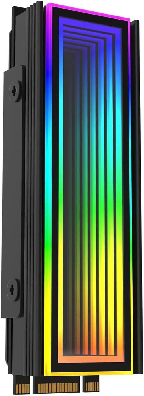 ASIAHORSE M.2 Heatsink Infinity ARGB Black – 5V ARGB Lighting, 6 LEDs, AURA Sync 3-Pin Connector, Aluminum Cooling, 73mm Compact Design for NVMe SSDs