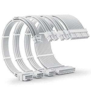 ASIAHORSE 16AWG PCIe 5.0 GPU Extension Cable Snow White – 4-in-1 Kit, 300mm Length, Alloy Copper Terminals, PET Sleeved for RTX 3090Ti, 40 & 50 Series