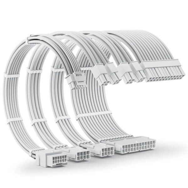 ASIAHORSE 16AWG PCIe 5.0 GPU Extension Cable Snow White – 4-in-1 Kit, 300mm Length, Alloy Copper Terminals, PET Sleeved for RTX 3090Ti, 40 & 50 Series