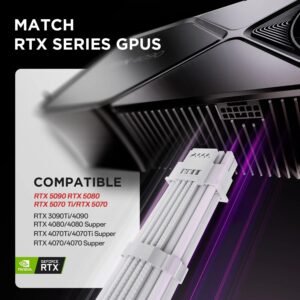 ASIAHORSE 16AWG PCIe 5.0 GPU Extension Cable Snow White – 4-in-1 Kit, 300mm Length, Alloy Copper Terminals, PET Sleeved for RTX 3090Ti, 40 & 50 Series