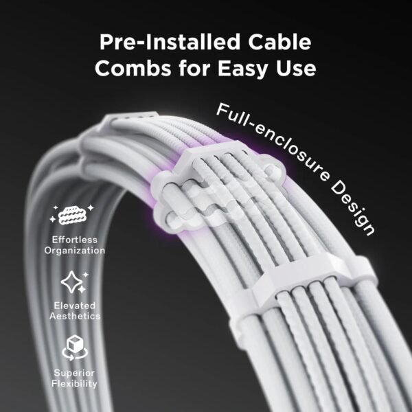 ASIAHORSE 16AWG PCIe 5.0 GPU Extension Cable Snow White – 4-in-1 Kit, 300mm Length, Alloy Copper Terminals, PET Sleeved for RTX 3090Ti, 40 & 50 Series