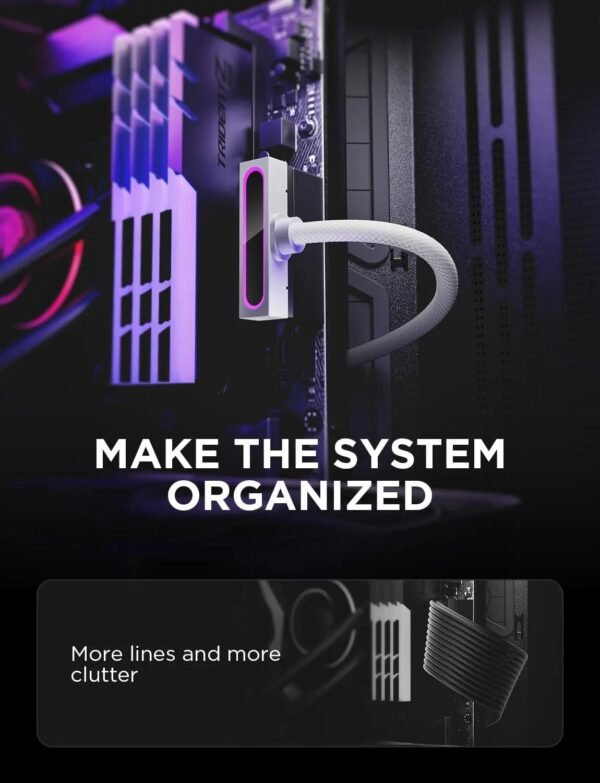 ASIAHORSE Hydrus 24-Pin ARGB PSU Left Extension Cable 500mm White – 18AWG Wires, RGB Lighting, 12V, 20.8A Current, 250W Rated Power, Premium PVC Build