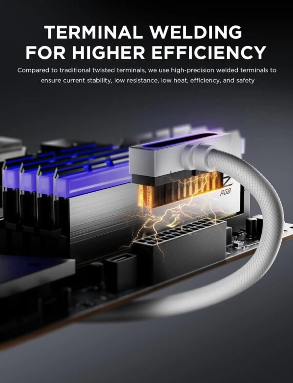 ASIAHORSE Hydrus 24-Pin ARGB PSU Left Extension Cable 500mm White – 18AWG Wires, RGB Lighting, 12V, 20.8A Current, 250W Rated Power, Premium PVC Build