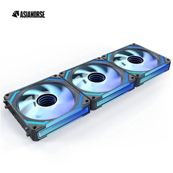 ASIAHORSE COSMIQ ARGB 120mm Daisy Chain PWM Fan 3-Pack – Reverse Black, Silent FBD Bearing, RGB Music Sync, 2000 RPM, 68.5CFM Cooling, Cable Management