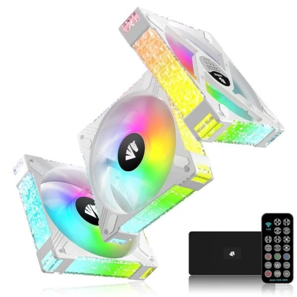 ASIAHORSE FS S001 ARGB 120mm Fan 3-Pack White – High Airflow, 800–1800RPM, Hydraulic Bearing, 57CFM, 6-Pin with Hub Controller, Low Noise