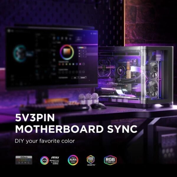 ASIAHORSE Aurora Pro 108 LED 24-Pin RGB Cable Cover – Ultra-Soft Silicone, AURA Sync, Remote Control, 5V 3-Pin ARGB, Easy SATA Install, Black