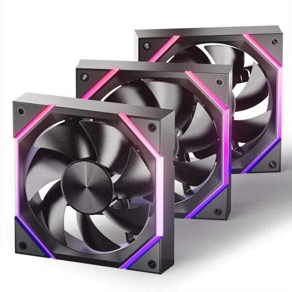 ASIAHORSE NYOTA ARGB 120mm Fan 3-Pack Forward Black – PWM 800–2000RPM, 61.5 CFM Airflow, <29dBA Noise, Hydraulic Bearing, ARGB Sync, High-Performance Cooling