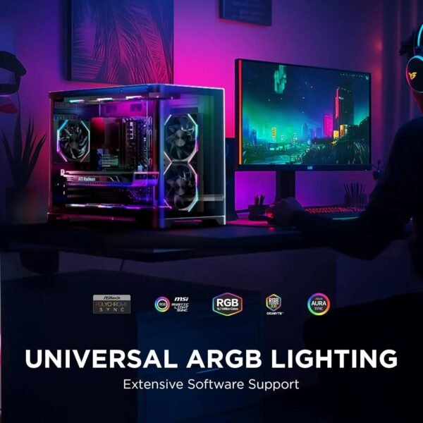 ASIAHORSE NYOTA ARGB 120mm Fan 3-Pack Forward Black – PWM 800–2000RPM, 61.5 CFM Airflow, <29dBA Noise, Hydraulic Bearing, ARGB Sync, High-Performance Cooling