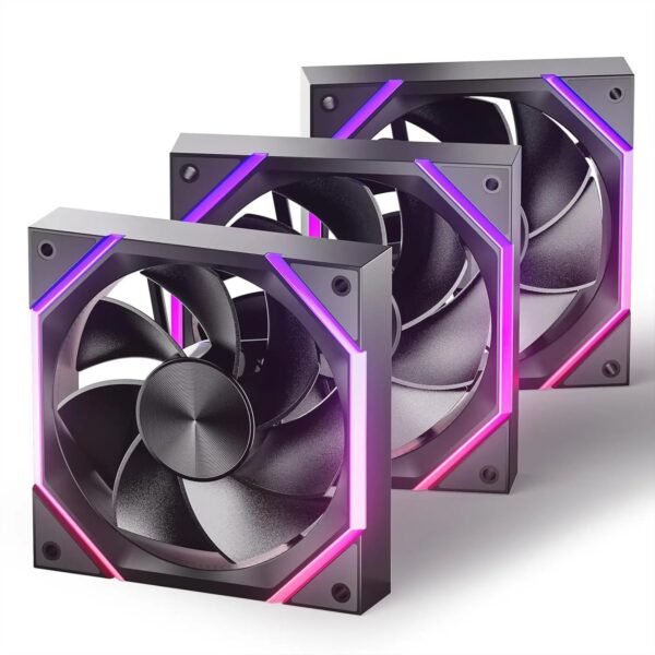 ASIAHORSE NYOTA ARGB 120mm Fan 3-Pack Reverse Black – PWM 800–2000RPM, 61.5 CFM Airflow, <29dBA Noise, Hydraulic Bearing, ARGB Sync, High-Performance Cooling