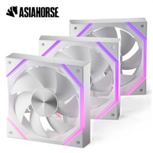 ASIAHORSE NYOTA ARGB 120mm Fan 3-Pack Forward White – PWM 800–2000RPM, 61.5 CFM Airflow, <29dBA Noise, Hydraulic Bearing, ARGB Sync, High-Performance Cooling