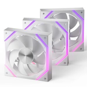 ASIAHORSE NYOTA ARGB 120mm Fan 3-Pack Forward White – PWM 800–2000RPM, 61.5 CFM Airflow, <29dBA Noise, Hydraulic Bearing, ARGB Sync, High-Performance Cooling