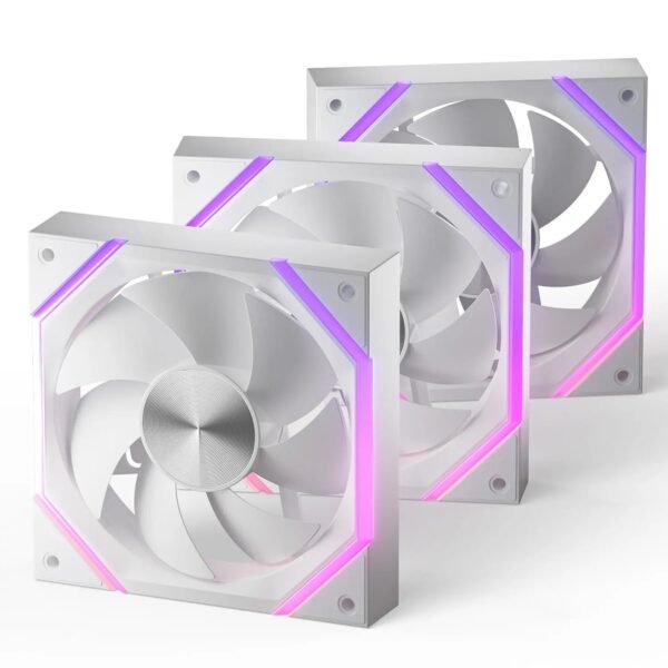 ASIAHORSE NYOTA ARGB 120mm Fan 3-Pack Forward White – PWM 800–2000RPM, 61.5 CFM Airflow, <29dBA Noise, Hydraulic Bearing, ARGB Sync, High-Performance Cooling