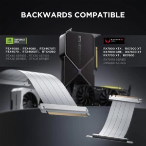 AsiaHorse PCIe 4.0 Soft Cable 90° 20cm White – High-Speed GPU Extension, Gold-Pin Conductivity, Pure Copper Core, Durable Protector, Full PCIe 4.0/3.0 Support