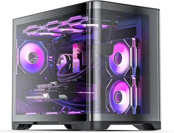 AsiaHorse Pegasus Mid Tower M-ATX Case Black – Full Tempered Glass, Curved Panel, Type-C I/O, 360mm Water Cooling Support, 400mm GPU Clearance