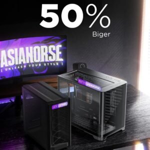 AsiaHorse Pegasus Mid Tower M-ATX Case Black – Full Tempered Glass, Curved Panel, Type-C I/O, 360mm Water Cooling Support, 400mm GPU Clearance