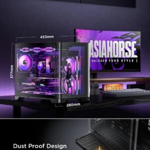 AsiaHorse Pegasus Mid Tower M-ATX Case Black – Full Tempered Glass, Curved Panel, Type-C I/O, 360mm Water Cooling Support, 400mm GPU Clearance