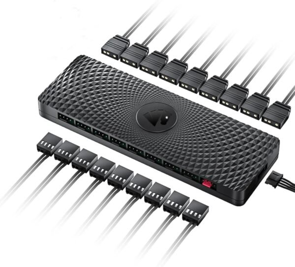2025/12/1000384866.jpg ASIAHORSE Zezzio 9-Port ARGB & PWM Fan Hub – Supports 9x 5V 3-Pin ARGB Fans & 9x PWM Fans, Aura Sync Compatible, Clean Cable Management, Black