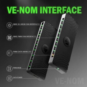 2025/12/1000384868.jpg ASIAHORSE Zezzio 9-Port ARGB & PWM Fan Hub – Supports 9x 5V 3-Pin ARGB Fans & 9x PWM Fans, Aura Sync Compatible, Clean Cable Management, Black