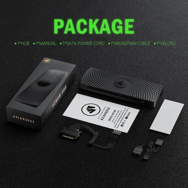 2025/12/1000384872.jpg ASIAHORSE Zezzio 9-Port ARGB & PWM Fan Hub – Supports 9x 5V 3-Pin ARGB Fans & 9x PWM Fans, Aura Sync Compatible, Clean Cable Management, Black