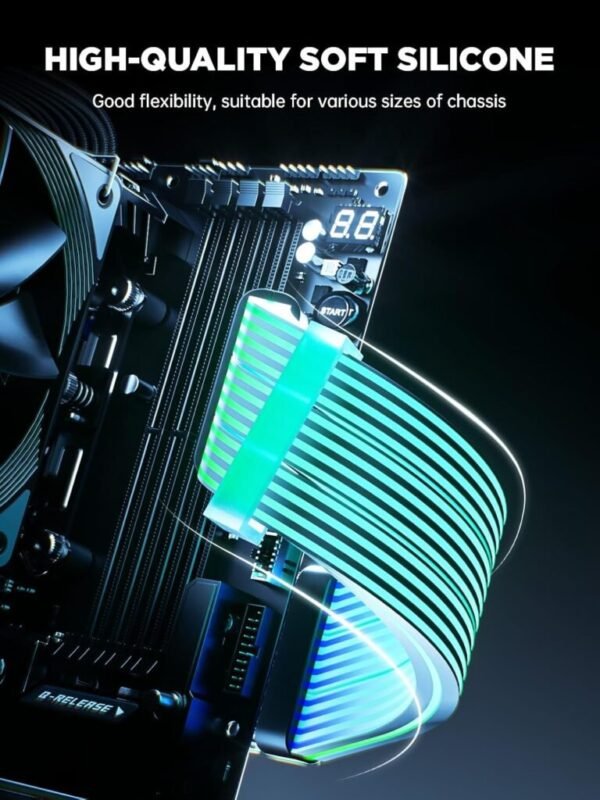 ASIAHORSE 18AWG 24-Pin ARGB Single SR Strimmer – Black | 5V 3-Pin Sync with AURA, MSI, Gigabyte, ASRock | TPE Silicone-Sleeved Cable Extension