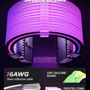ASIAHORSE 18AWG 24-Pin ARGB Single SR Strimmer – Black | 5V 3-Pin Sync with AURA, MSI, Gigabyte, ASRock | TPE Silicone-Sleeved Cable Extension