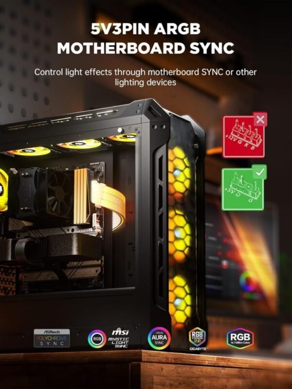 ASIAHORSE 18AWG 24-Pin ARGB Single SR Strimmer – Black | 5V 3-Pin Sync with AURA, MSI, Gigabyte, ASRock | TPE Silicone-Sleeved Cable Extension