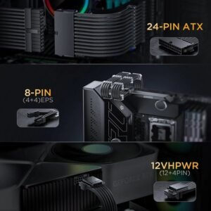 ASIAHORSE 16AWG PCIe 5.0 4KIT to 3-End 180° GPU Extension Cable – 300mm, Alloy Copper Gold-Plated Terminals, Compatible with RTX 3090Ti, 40 & 50 Series (Black)