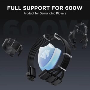 ASIAHORSE 16AWG PCIe 5.0 4KIT to 3-End 180° GPU Extension Cable – 300mm, Alloy Copper Gold-Plated Terminals, Compatible with RTX 3090Ti, 40 & 50 Series (Black)