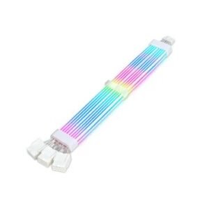 ASIAHORSE 16AWG GPU 12VHPWR 12-Pin to 4-Pin 1-to-3 ARGB Extension Cable – 340mm, Dual LED Module, 54 LEDs, Silicone + Silver-Plated Wire, White